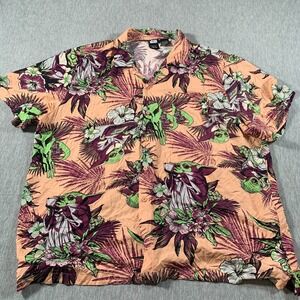Star Wars Hawaiian Shirt Men 3XL Orange Baby Yoda Floral Button Camp Casual‎